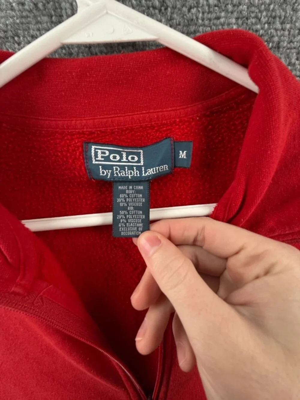 Polo Ralph Lauren Red Track Jacket Fleece Full Zip Medium Cotton Blend Pony